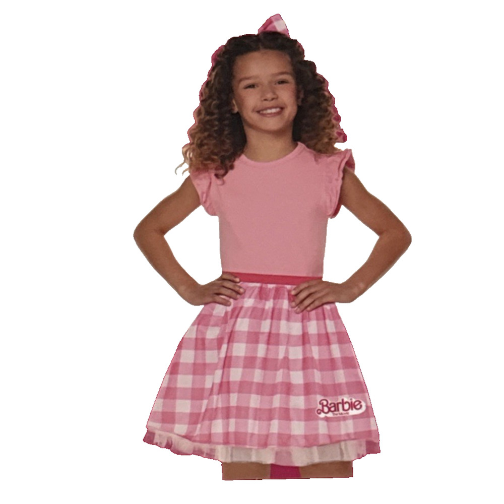 Barbie Girls Costume Gingham Tutu Kit Size L - XL New Skirt & Hair Bow PInk